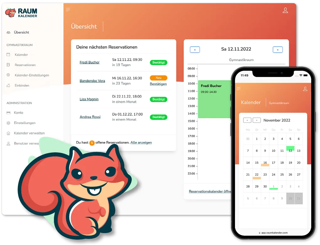 Screenshot Buchungskalender Screenshot auf dem Desktop und auf dem Mobile.
